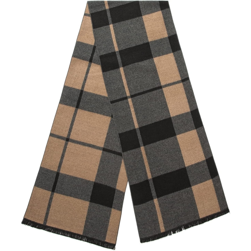 Lindoro Men's Cozy Tartan Check Merino Wool Scarf, Long Warm Lightweight Winter Classic Scarves w/Gift Box
